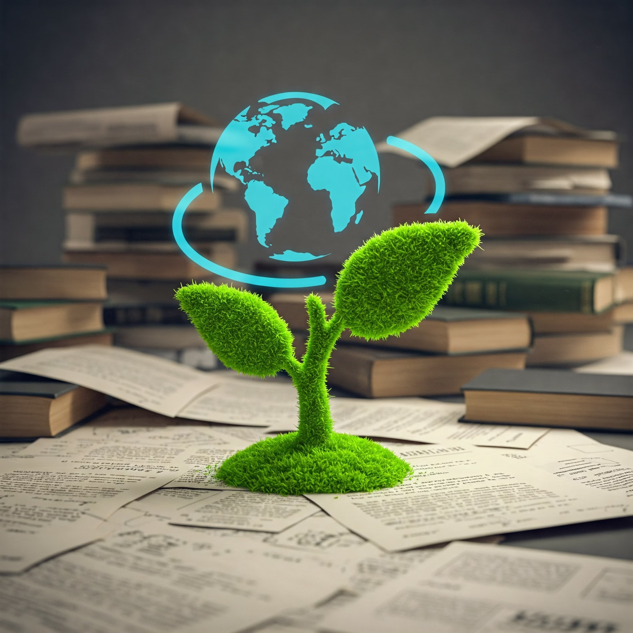 Green sprout growing from papers